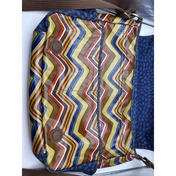 Fossil Key-Per Briefcase Coated Canvas Multi Color Chevron Pattern Messenger Bag - Picture 4 of 11